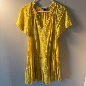 J CREW Ruffle-Trim Tiered Dress in Cotton Dobby Solar Yellow